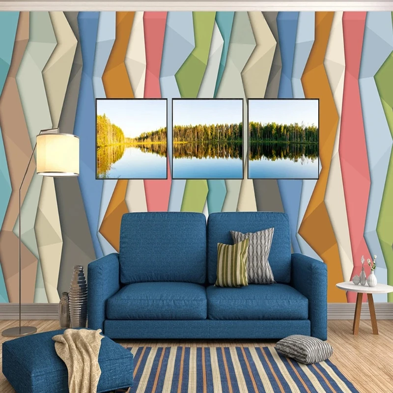 

Пользовательские обои модные 3D Ретро цвет волнистые неграфические фрески гостиная спальня ТВ диван фон настенный домашний Декор 3D росписи