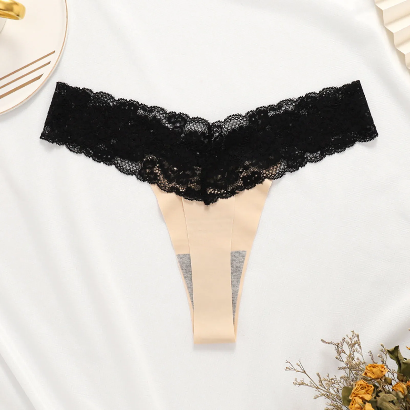 

Cotton Lace G-string Thongs For Women Sexy Low Rise Underwear Breathable No Show T Back Tanga Panties Female lntimates Briefs