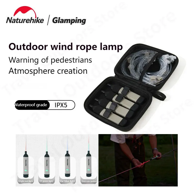 Naturehike 4pcs 1.8m Length Tent Outdoor Wind Rope Light Camping Warning Lamp USB Charging IPX5 Waterproof Ambient Light