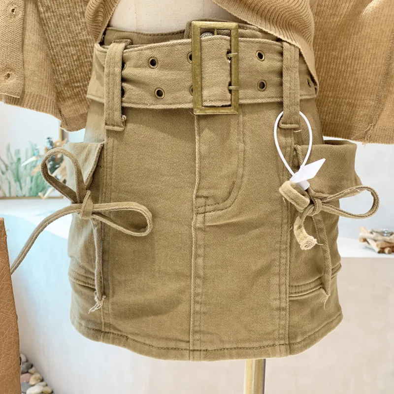 

Niche Design New Women's Clothing 2022 Summer Autumn Fashionable Denim A-line Hip Wrap High Waist Short Pantskirt With Belt