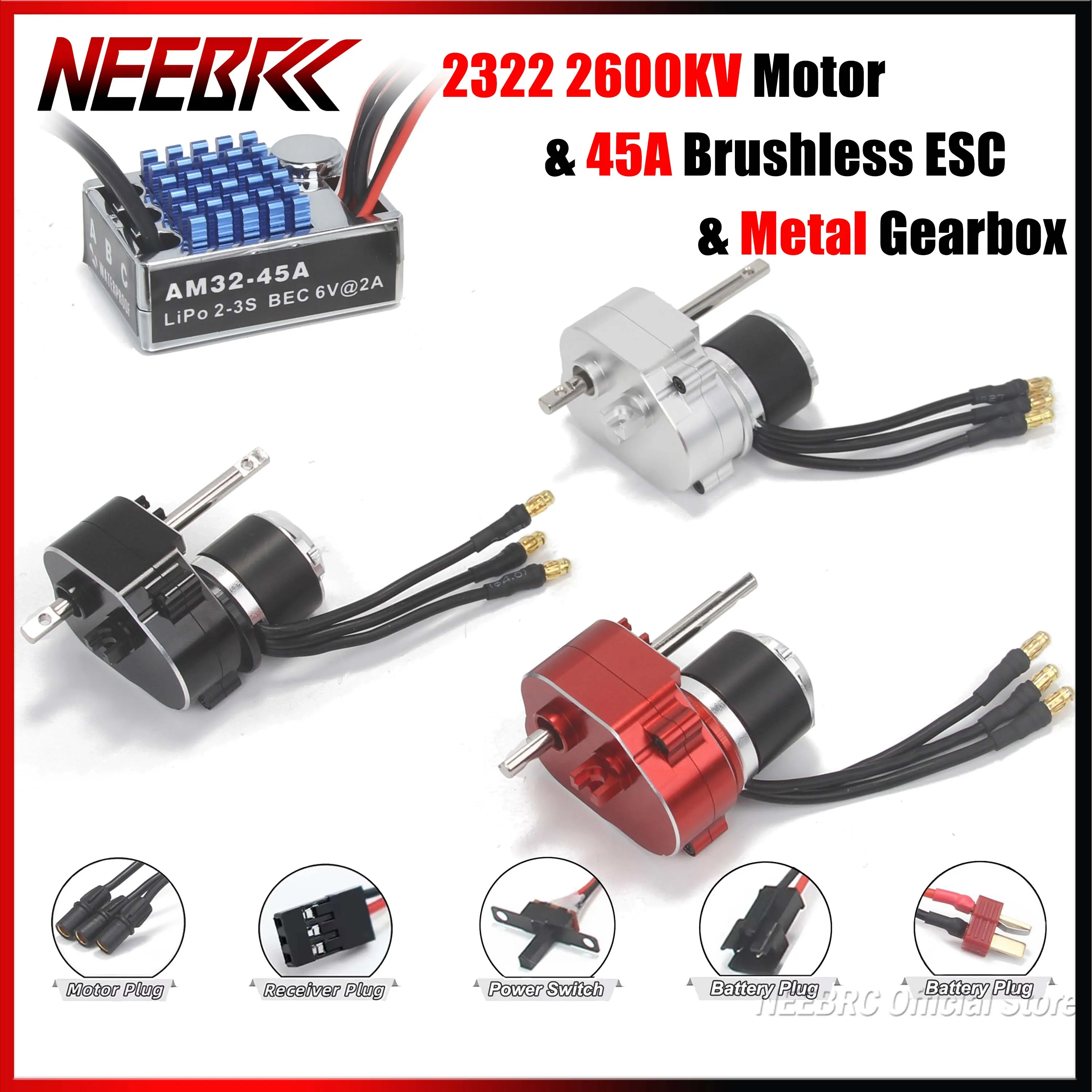 Фото NEEBRC 2322 2600KV Гусеничный бесщеточный двигатель Outrunner 5,5-9 В 45A ESC BEC Металлическая коробка передач для MN82 MN99S MN168 MN78 RC Car №1