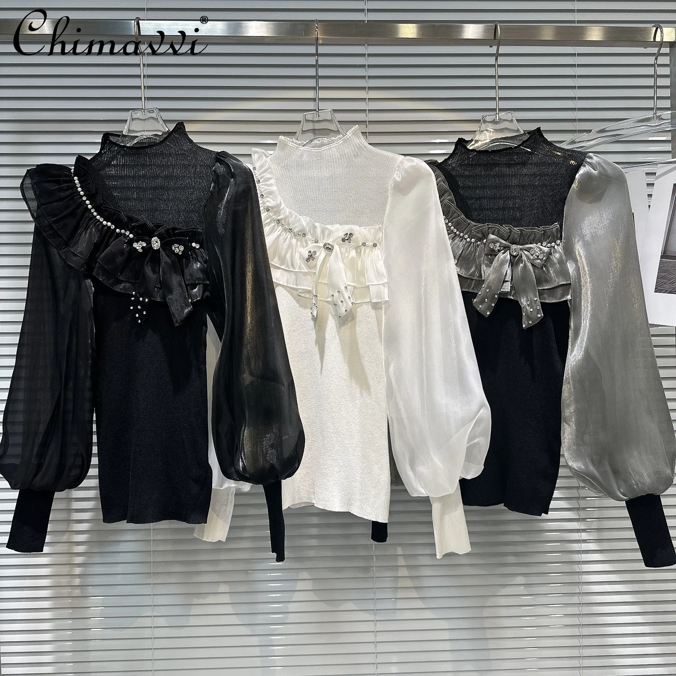 

Женское вязаное пальто, Новинка осени 2023, Модный женский пуловер с рукавами из сетчатой ткани, с рисунком грибка дерева, элегантная женская футболка