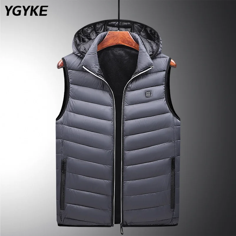 Lightweight Down Cotton Heating Vest Men's Autumn Winter USB Interface 3-Speed Heating Korean Version Trend Hooded Warm Jacket