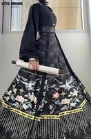 luxury designer clothing women 2022 spring autumn vintage print ladies long maxi skirt elegant high waist pleated skirt female
