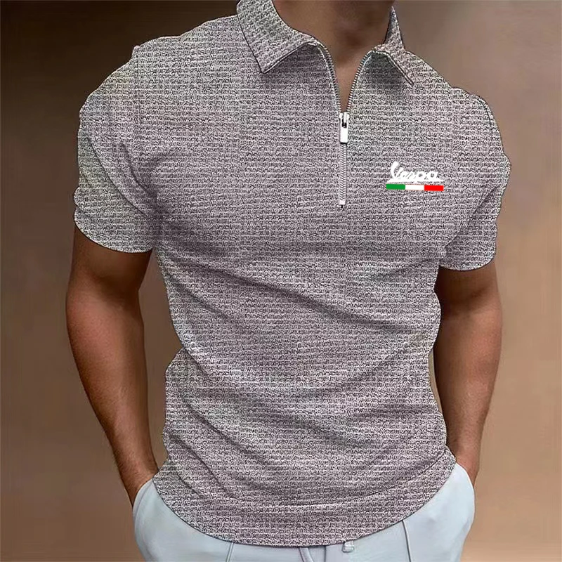 

Summer Men's Solid Color Polo Shirt Short Sleeve Turn-Down Collar Zipper Tshirts &for Men Casual Streetwear New Male Tops