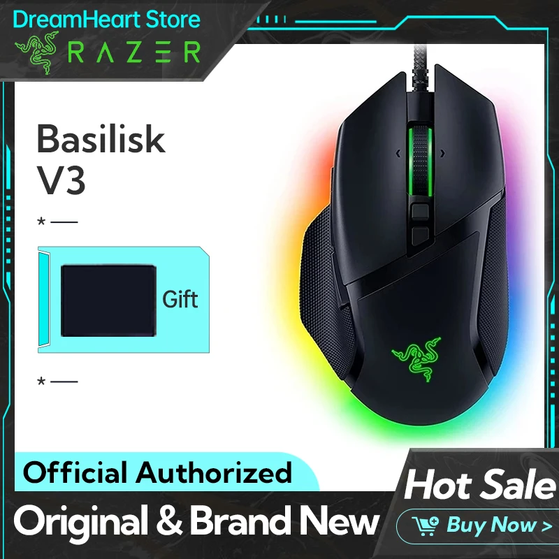 

Проводная игровая мышь Razer Basilisk V3, геймерская оптическая сенсорная мышь 26000 DPI для киберспорта с RGB подсветкой для ПК, ноутбука