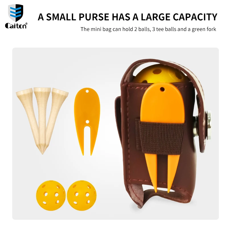 Caiton Golf Leather Waist Bag Gift Set, with Golf Balls, Tees and Green Fork, Perfect for Gifts or Self-use, Golf Accessory