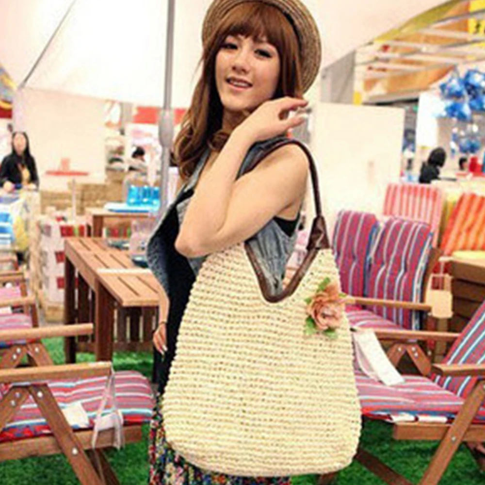 Summer Overlarge Rattan Shoulder Bag for Women Bohemian Flower Woven Straw Bag Purses and Handbags Bali Travel Big Beach Tote
