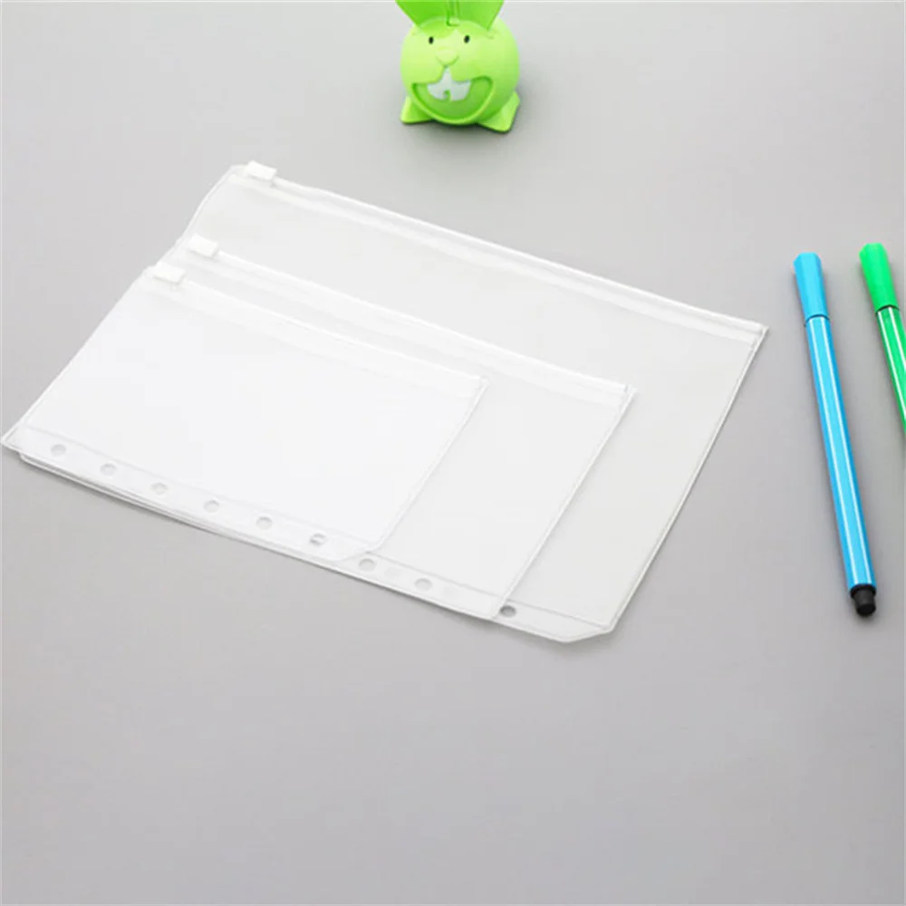 

Transparent Binder Pockets Pvc Durable Notebook Binder Waterproof Pvc Edged Waterproof Bag Zipper Folders Loose-leaf Ring Design