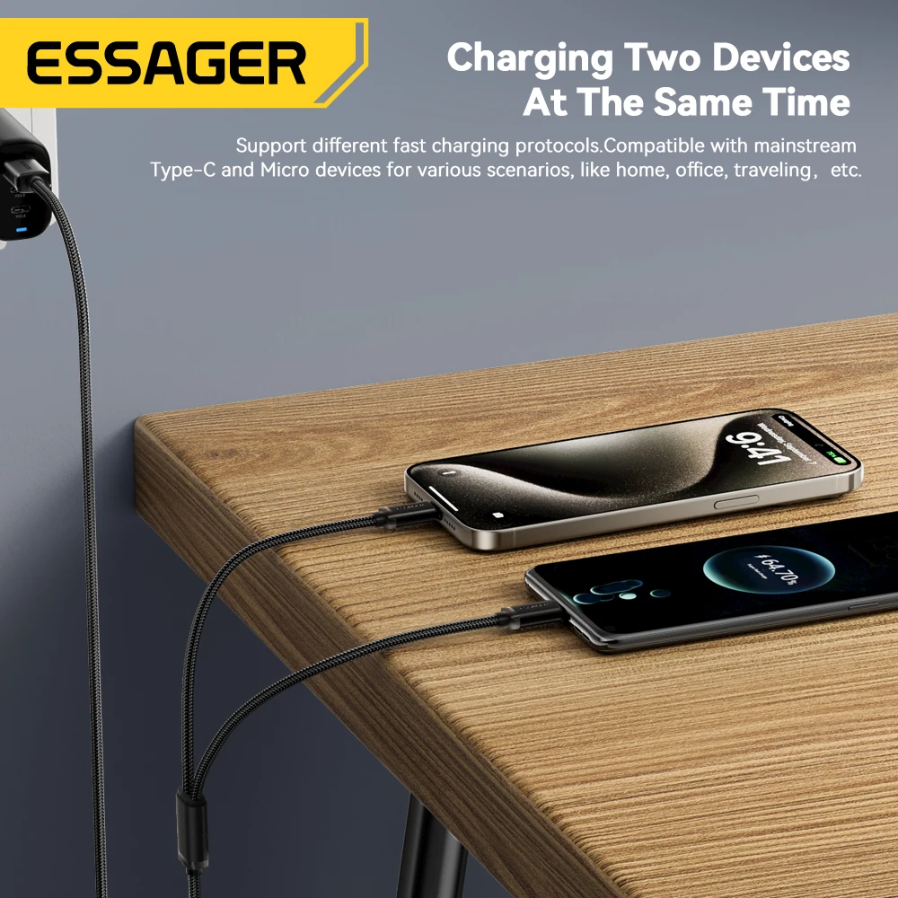 Кабель зарядный Essager 2 в 1 USB Type-C с поддержкой быстрой зарядки