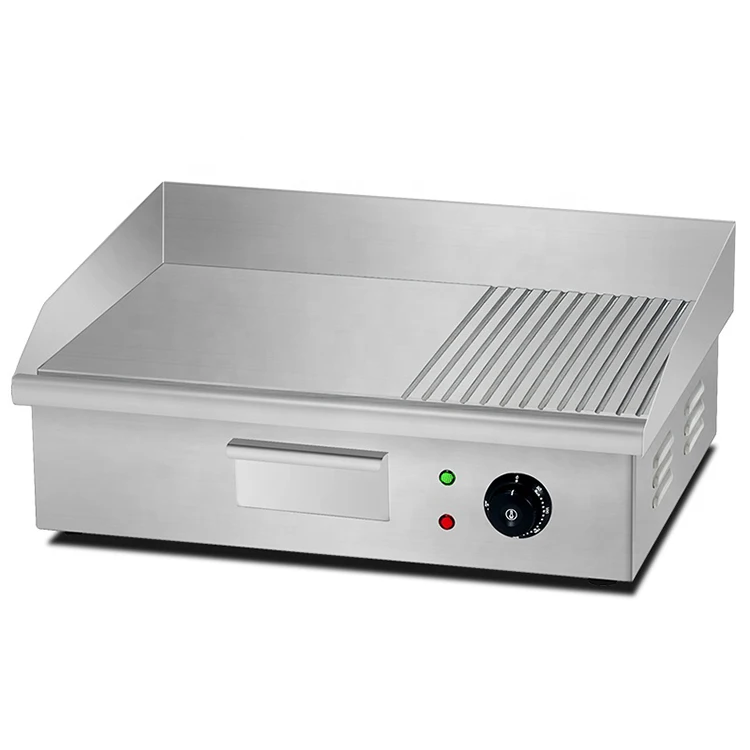 

Hotel Kitchen Equipment Half Flat Half Pit Electric Griddle Steel Countertop Electric Grill Electric Griddle