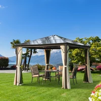 10x10 Hardtop Gazebo Gazebo Canopy with Aluminum Frame, Curtains and Netting for Garden, Patio, Backyard Outdoor Furniture