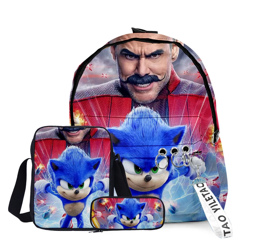 

3PCS Sonic The Hedgehog Backpack Shoulder Bag Oblique Bag Pencil Bag Large Capacity Outdoor Sports Travel Portable Backpack Gift