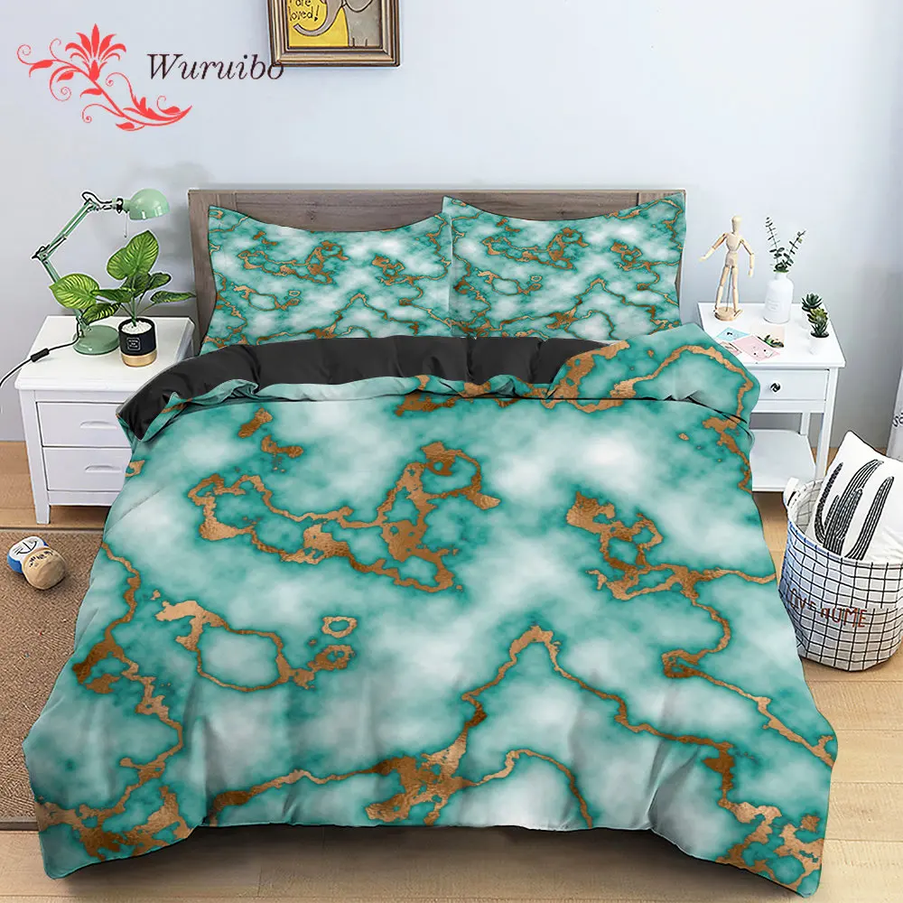 

3d Marble Bedding Sets Turquoise Duvet Cover Set Luxury Home Textile Polyester Comforter Covers Double Queen King Bedclothes