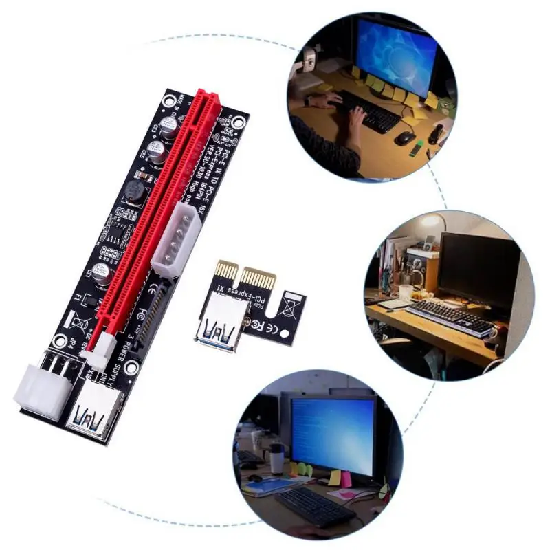 VER009S Райзер PCI-E VER 009S PCIE удлинитель USB карта PCI Express 4x 16x адаптер 3 0 SATA 15Pin до 6 Pin кабель