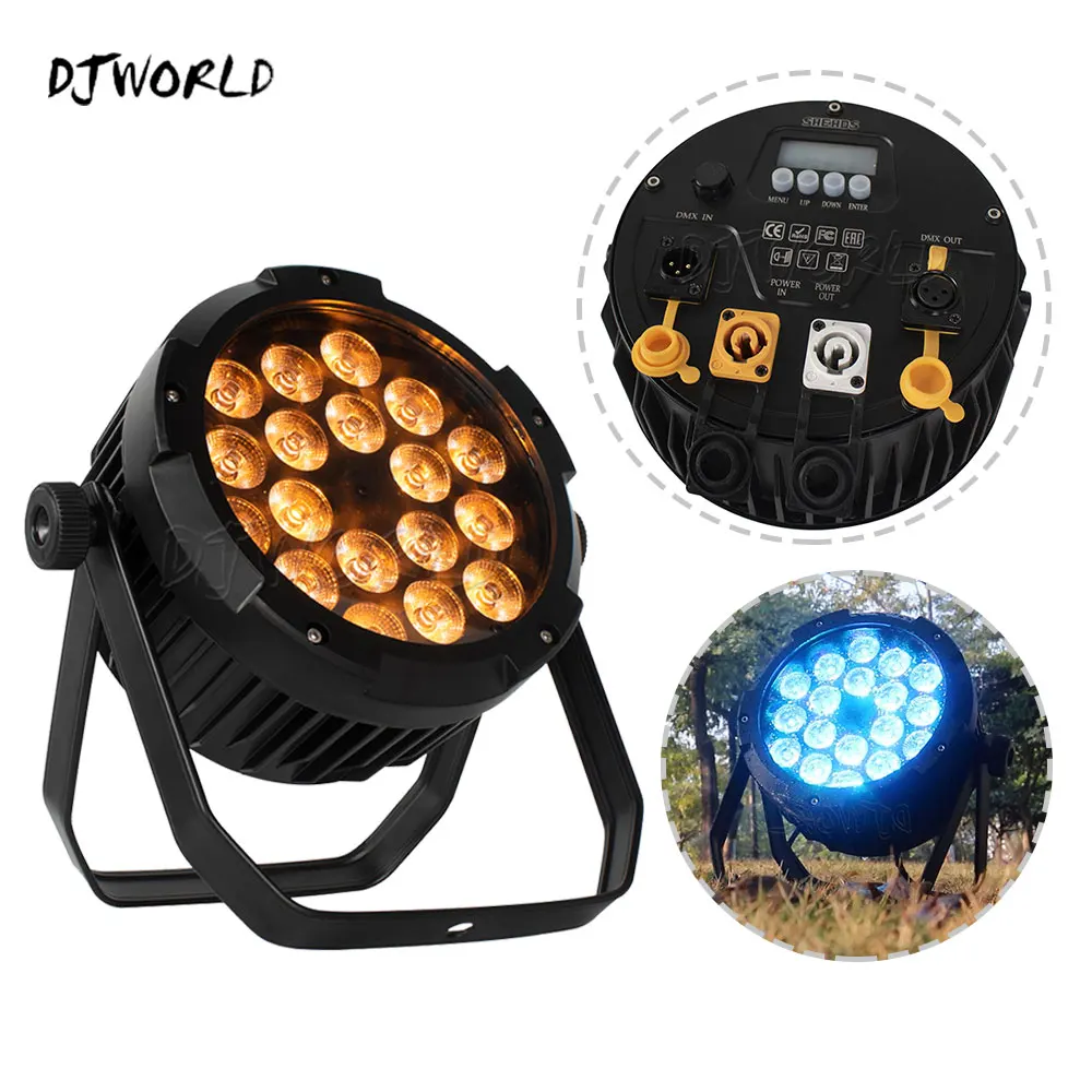 

Waterproof LED Par 18x18W RGBWA+UV Lighting Control For Garden Concert Show Disco Joy Birthday Dance Bar Stage Effect Lighting
