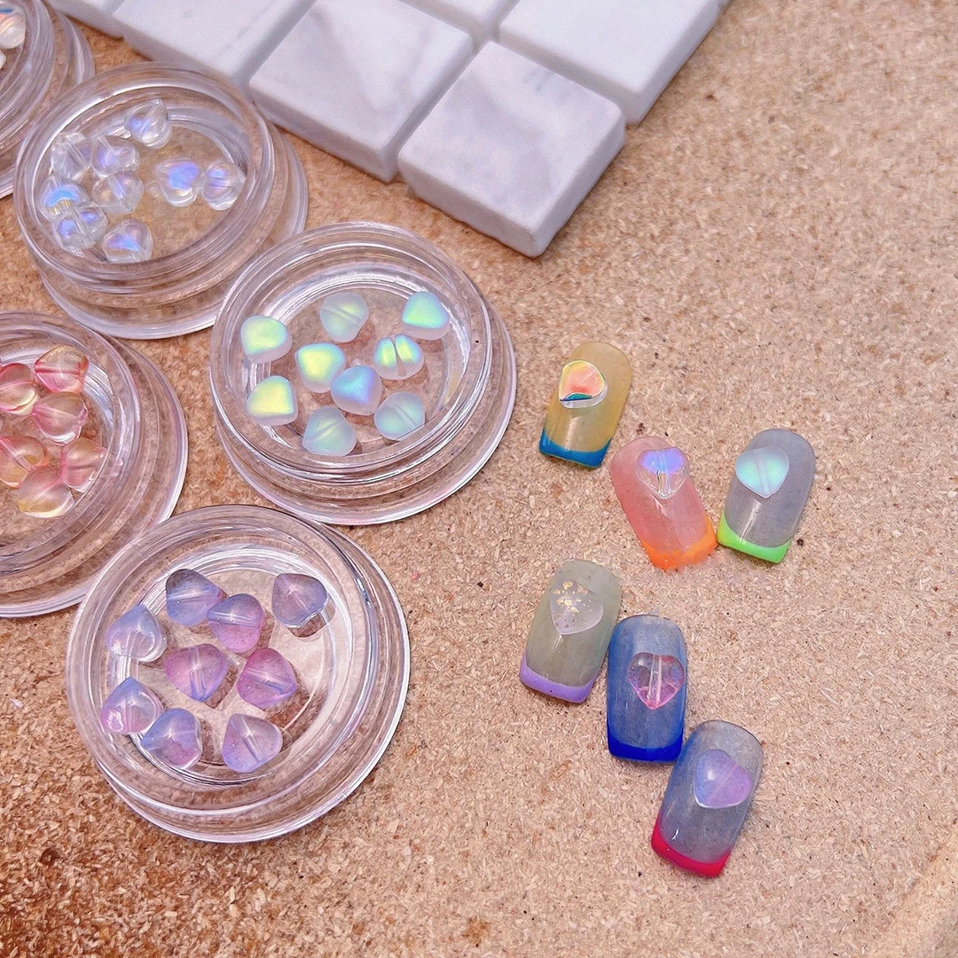 

Aurora Love Heart Shaped for Nails 3D Charms Shiny Nail Art Decoration Crystal Flatback Rhinestones Manicure Accessories