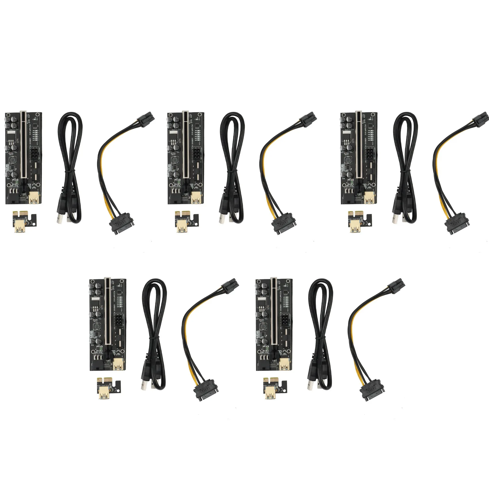 

VER010S USB3.0 PCI-E Riser VER010 PLUS Express 1X 4X 8X 16X Extender Pcie Riser Adapter Card SATA 6Pin Power Black(5Set)