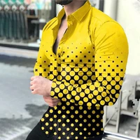 mens casual business printing lapel long sleeve shirt spring autumn fashion party gradient color polka dot shirts male clothing