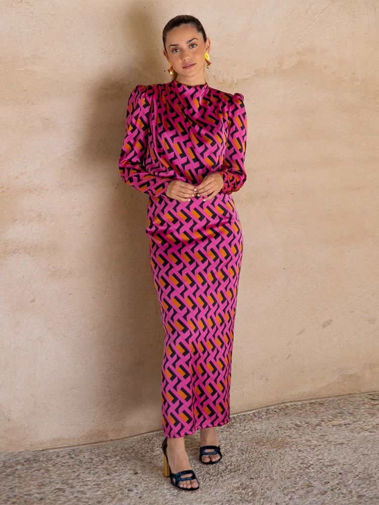 

Женское платье с высокой талией, длинное облегающее платье с принтом в богемном стиле, модель A2752 на весну и осень, 2023