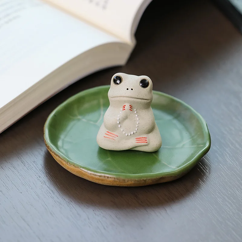 

Ceramics Lotus Leaf Frog Small Tea Pet Set Home Ornaments Tea Table Decoration Tea Ceremony Ornaments Artware Incense Burner