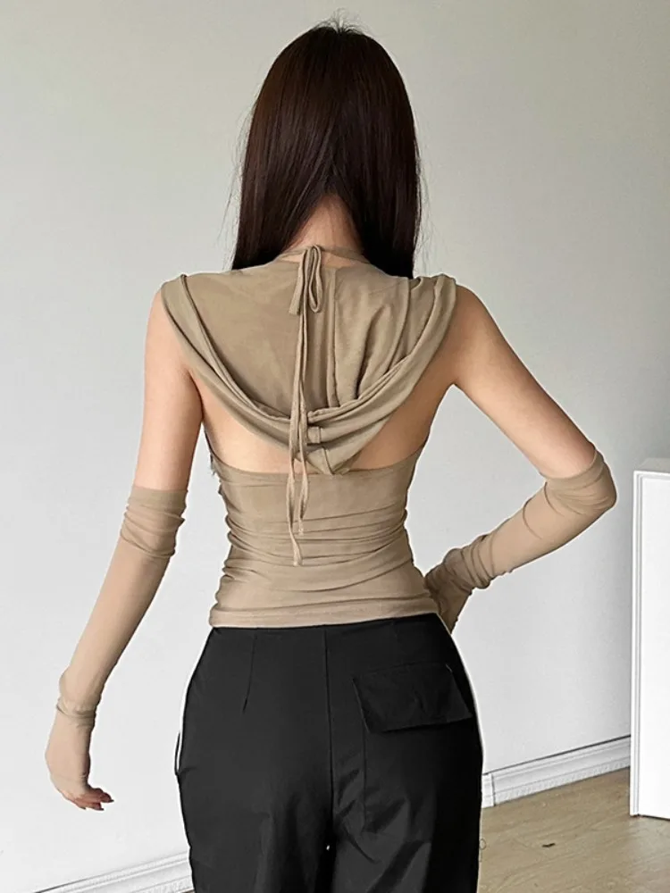 Сетчатый топ с капюшоном Y2k