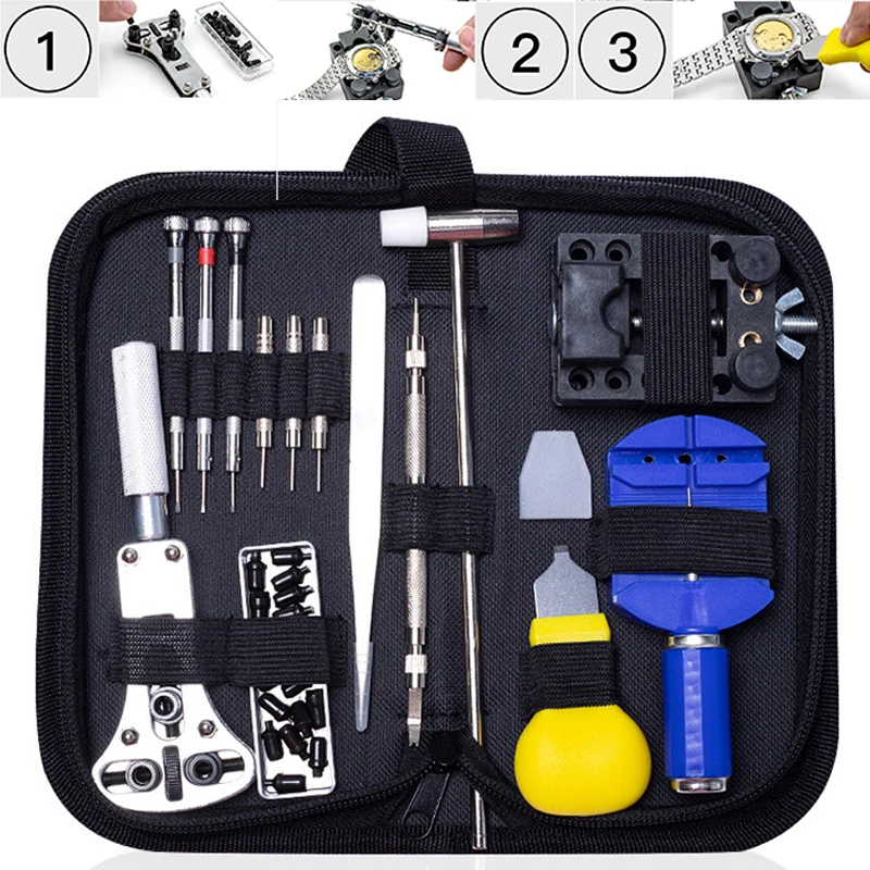 

Watch Repair Tool Change Set Professional Wristwatches Battery with Link Pin Replacement Kit with Carrying Bag and User Manual