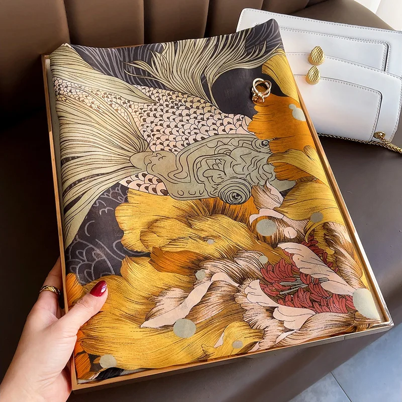 

Роскошный брендовый 2022 шелковый шарф, Женские Большие шали, Пашмина, хиджаб, фуляр, дизайнерский женский шарф с принтом накидка для пляжа Head