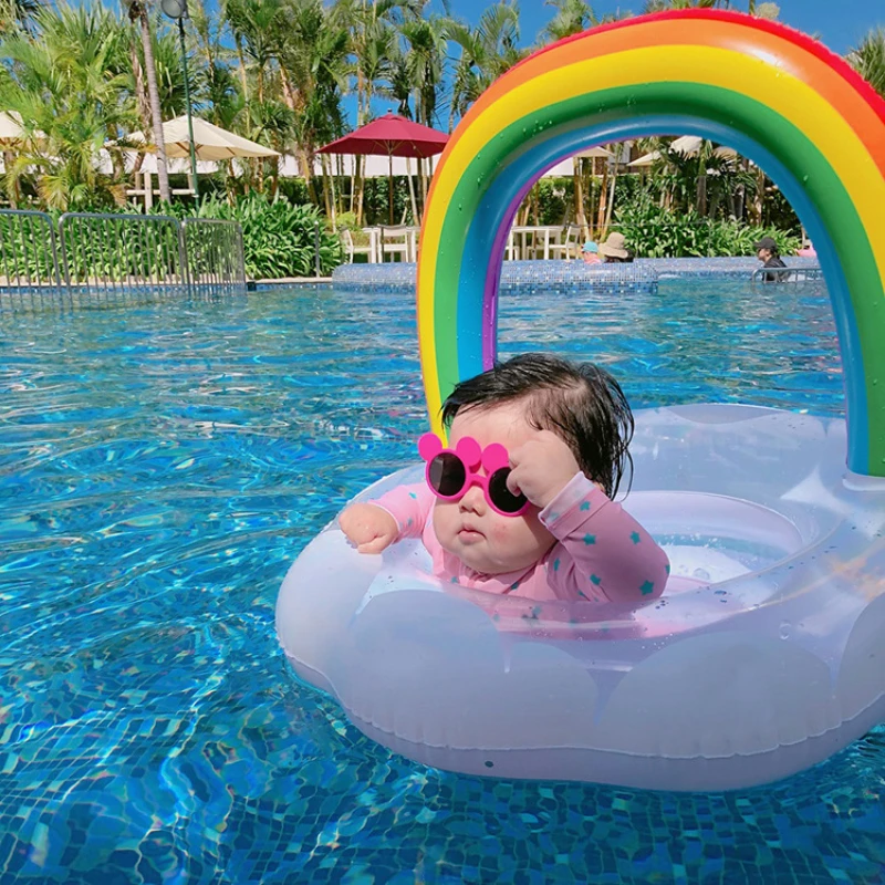 Baby Inflatable Rainbow Pool Float Swimming Ring For Adult Kids Pool Party Water Toys Ride-On Air Mattres Swim Circle Piscina