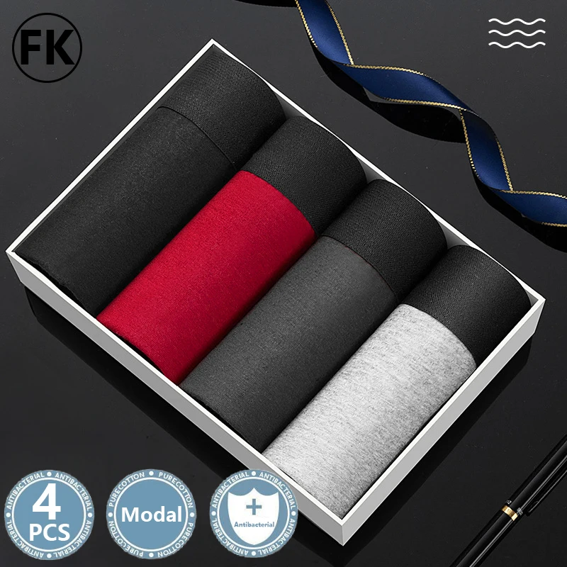 FK New Pure Color Modal Stretch Underwear Men Fashion Boxers Shorts Man Pus Size Sexy Underpants 4pcs/lots free shipping Summer