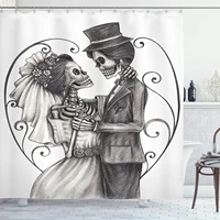 day of the dead shower curtain love skull skeleton marriage eternal love theme spanish art cloth fabric bathroom decor set