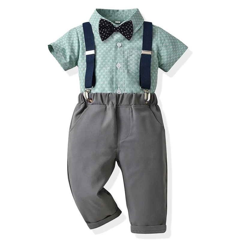 1 2 3 4 5 6 7 Years Boy Summer Clothes Short Sleeve Lapel Shirt with Solid Pants Kids Performance Costume Children Gentleman Set