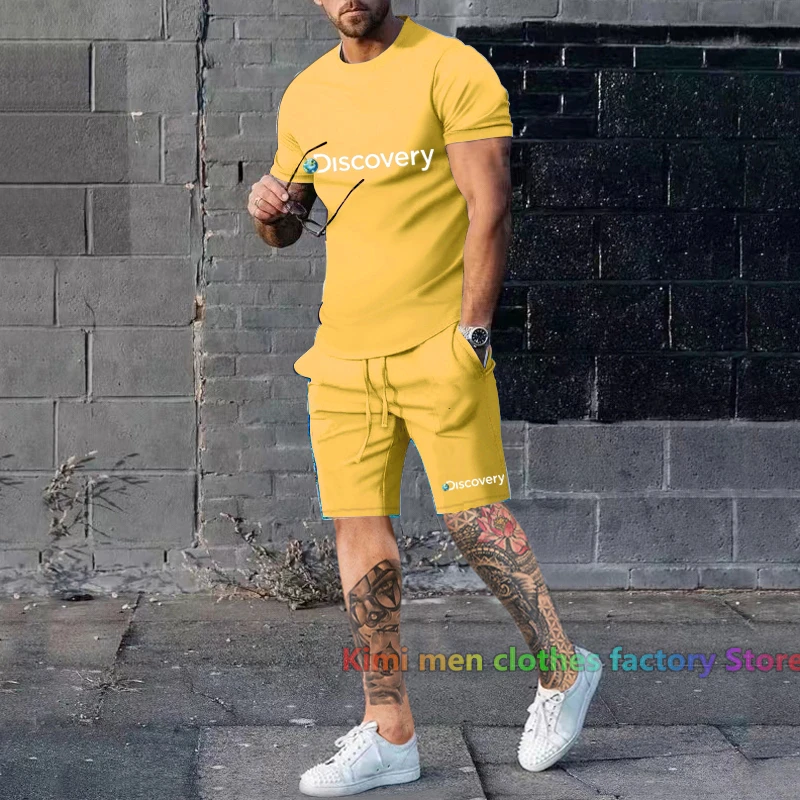 Summer tshirt set Discover Print men Short Outfits set Men Short Sleeve T-shirt Shorts Tracksuit Jogging suit Cotton 2 piece set