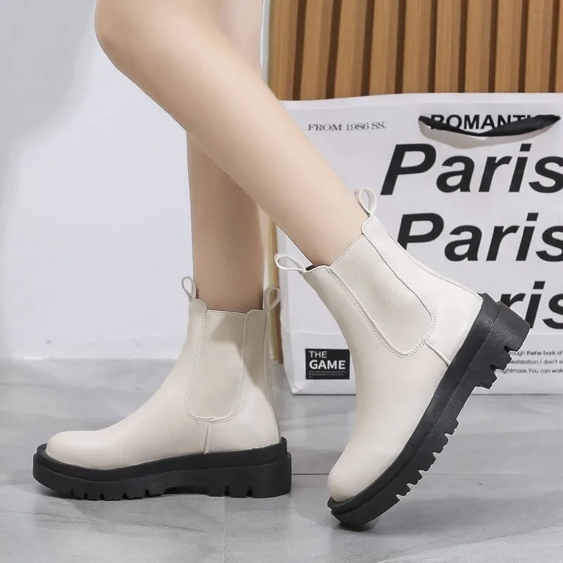 

Women's Chelsea Boots Genuine Leather 2023 Autumn Winter Trend Thick-soled Women Ankle Boots All-match Marton Boots Ladies