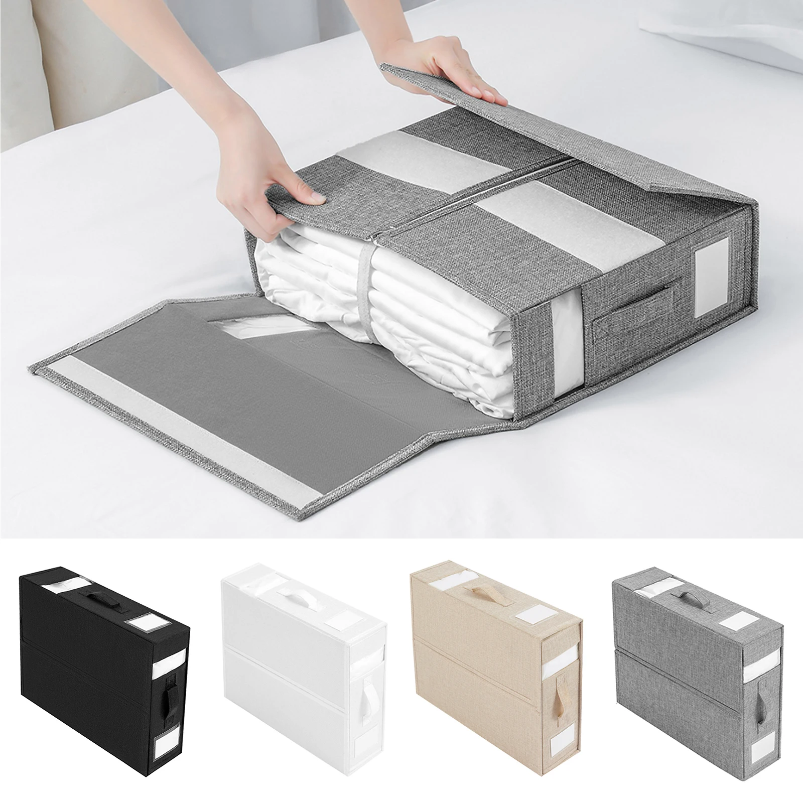 

Bed Sheet Set Organizer Foldable Visible Window Zipper Blanket Finishing Box Wardrobe Under Bedding Storage Box Closet Organizer