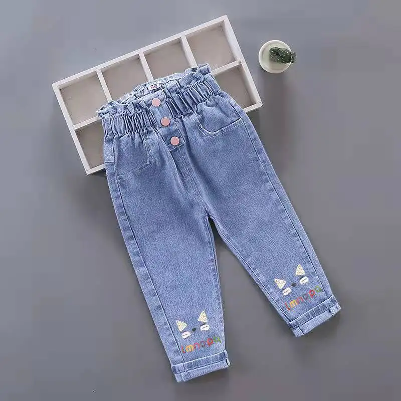 

2022 New Pants for Kids Spring Autumn Trousers Enfant Garcon Kids Fashion Print Cat Denim Pants Baby Girls Boys Pants 18M-6T