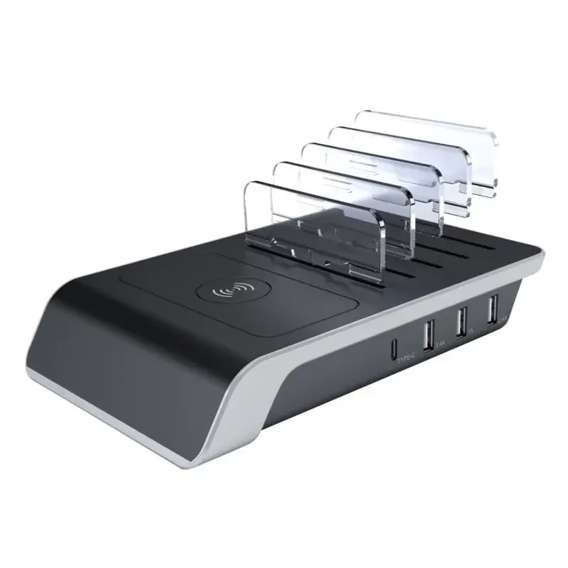 

45W Wireless Fast Charger Stand 1 Type C & 3 USB Ports Charging Station 5-in-1 Charger Dock Ipad