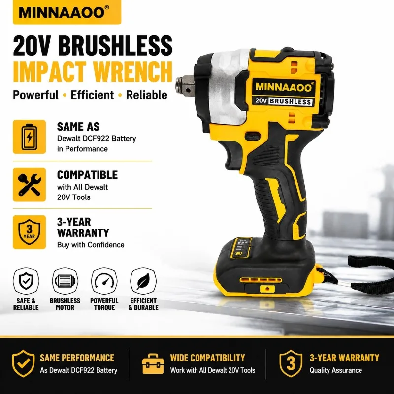Фото Аккумулятор для бесщеточного ударного гайковерта Dewalt 20V MAX, беспроводного электрического инструмента с высоким крутящим моментом, мощный аккумулятор, совместимый для авторемонта. №1
