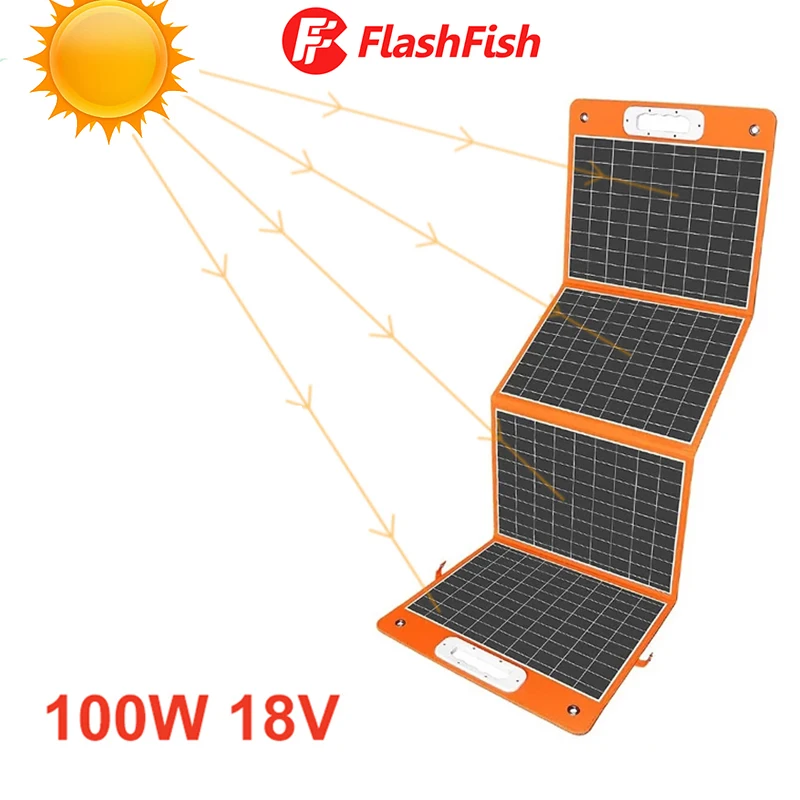 

Flashfish Foldable Solar Panel 100W/60W 23% High Efficiency Portable Mobile Solar Charger For Tourist Cells Phone Camping RV