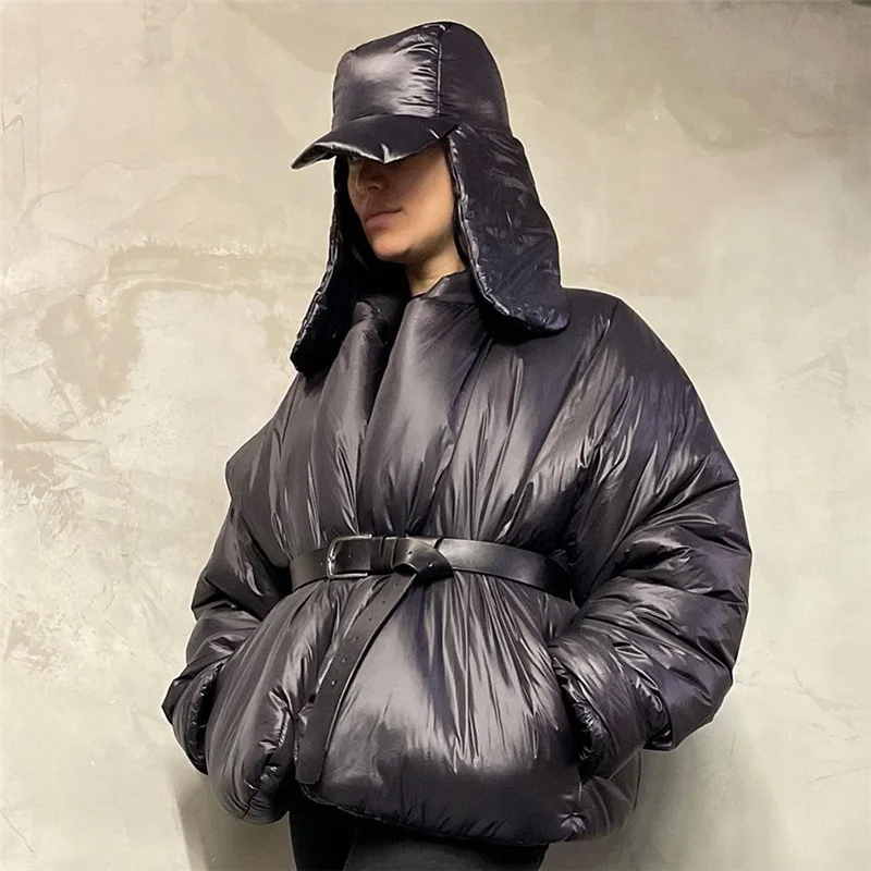 Winter Black Bubble Coats Women 2022 Fashion Zipper Scarf Collar Puffer Short Jackets High Street Outwear Casual Parka
