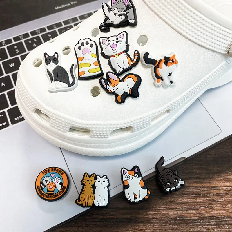 10Pcs Cute and unique Cat shoe charms PVC shoe accessories Garden shoe decorations for Croc charms jibz Buckle Unisex Gifts