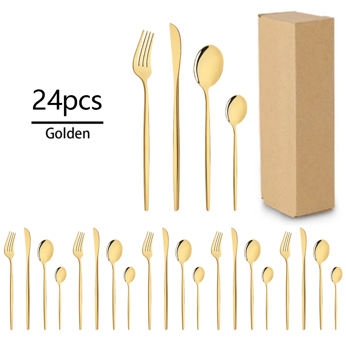 24 шт. нож вилка чайная ложка набор столовых приборов золотой столовой посуды