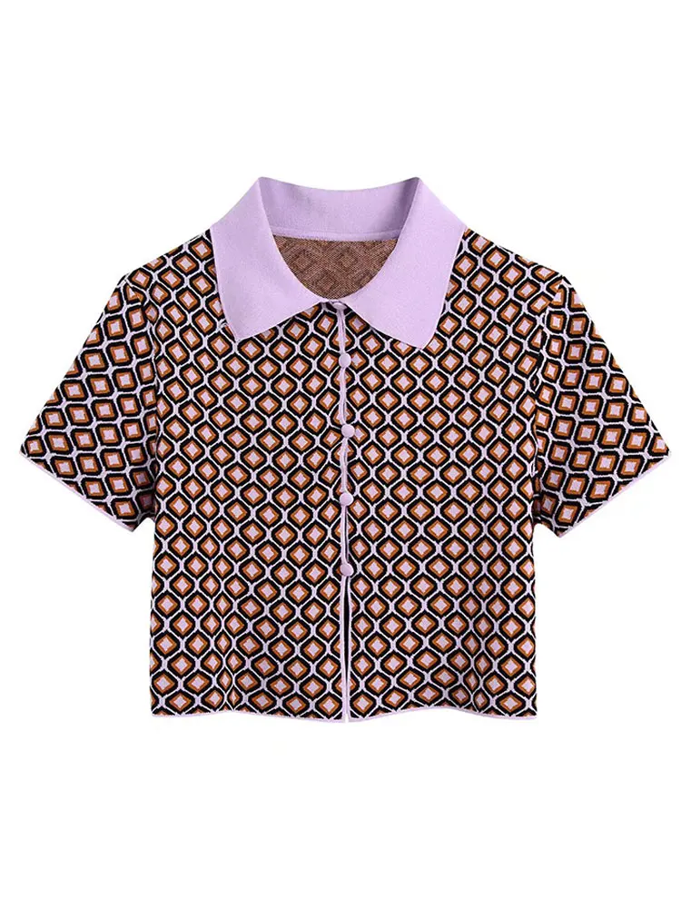 

Женская модная блузка Nlzgmsj ZBZA 2022 с принтом, винтажные милые офисные вязаные женские рубашки с коротким рукавом, шикарные топы 202202