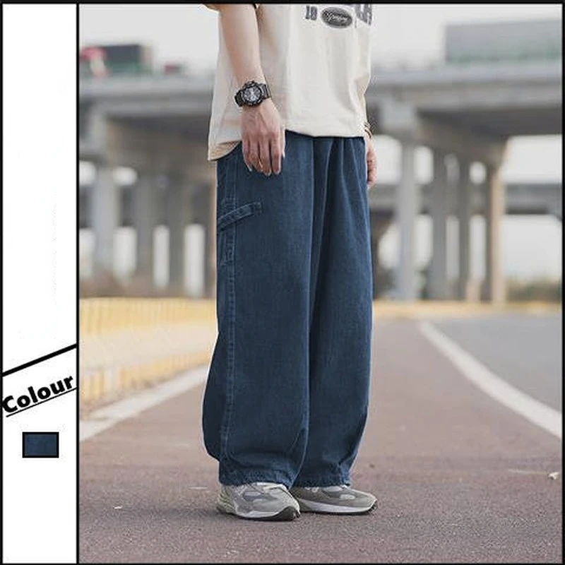 Japanese Spring and Autumn Washed Jeans Men's Straight Casual Pants Loose Wide-Leg Pants Fashionable All-Match Trousers Fashion