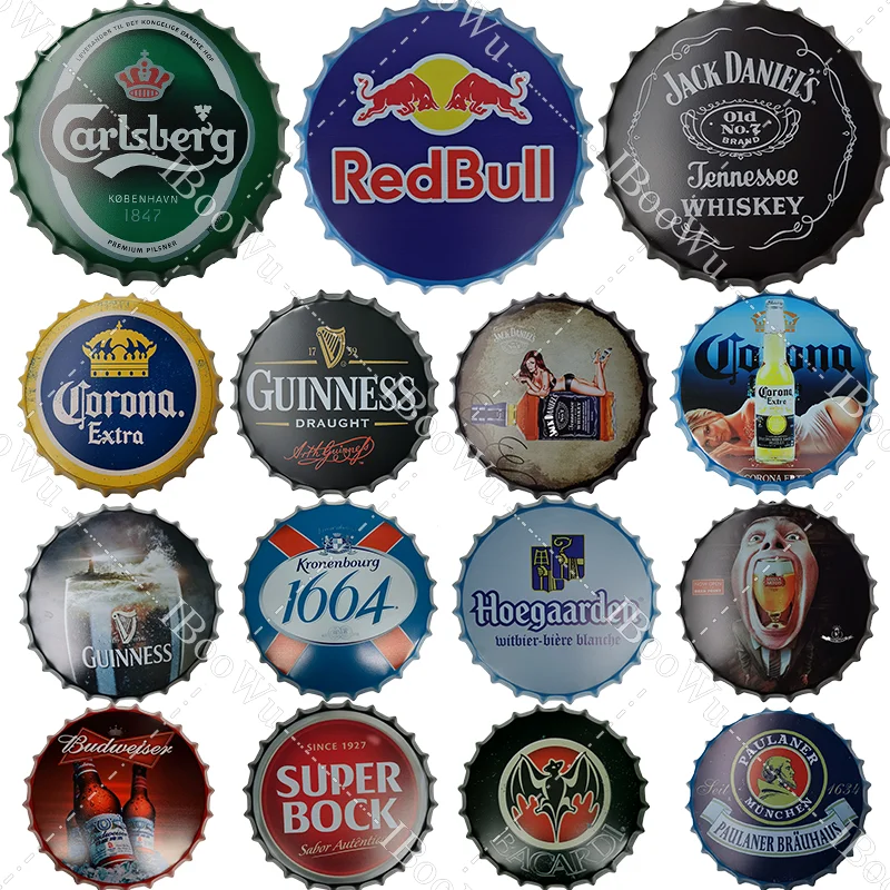 

Whiskey/Beer/Wine Bottle Cap Metal Tin Signs Plaques Home Pub Bar Wall Decor Shabby-Chic Vintage Plate Art Poster