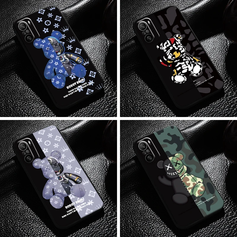 

Luxury Fashion Bear Phone Case For Xiaomi Redmi K40 Pro Gaming Phone Case Coque Black Soft Carcasa Liquid Silicon Funda