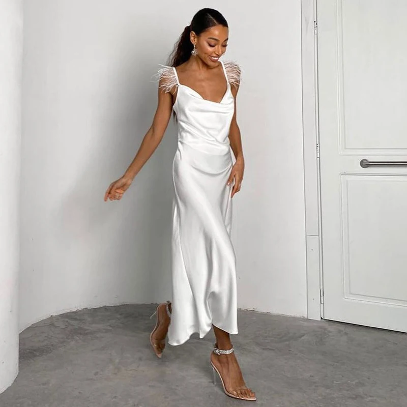 

Kayotuas Women Dress Backless Feather Backless V-Neck Pleated Ruched High Waist Office Ladies Summer Party Clubwear