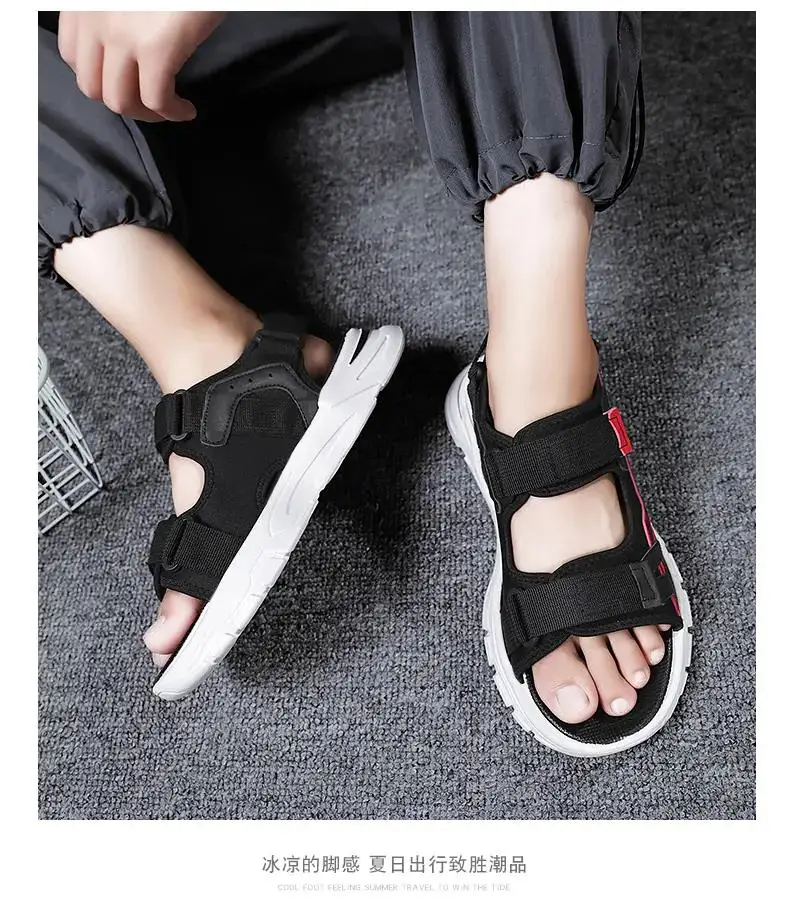 

Men's Summer Open Toe One Word Casual Sport Sandal Thick Bottom Non Slip Breathable Dual Purpose Casual Beach Sandals Slippers