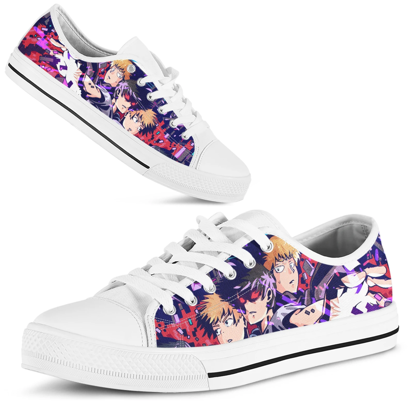 ELVISWORDS Japanese Anime Mob Psycho 100 Cool Design Men's Sneakers Casual Flats Autumn Classic Low Men Lace-up Walking Shoes