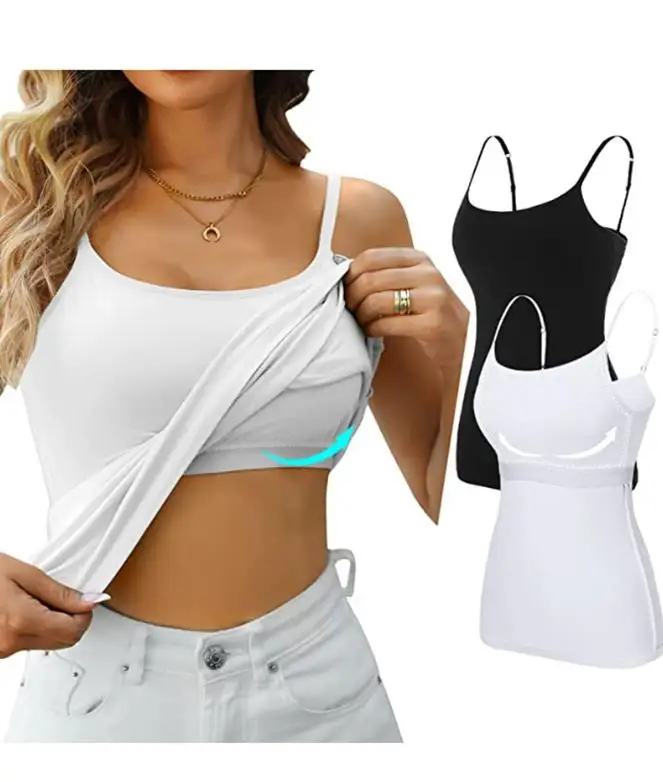 

U-Neck Padded Basics Cami Top Summer Outfits for Women 2023 New Solid Color Spaghetti Strap Tank Top Female Versatile Clothing